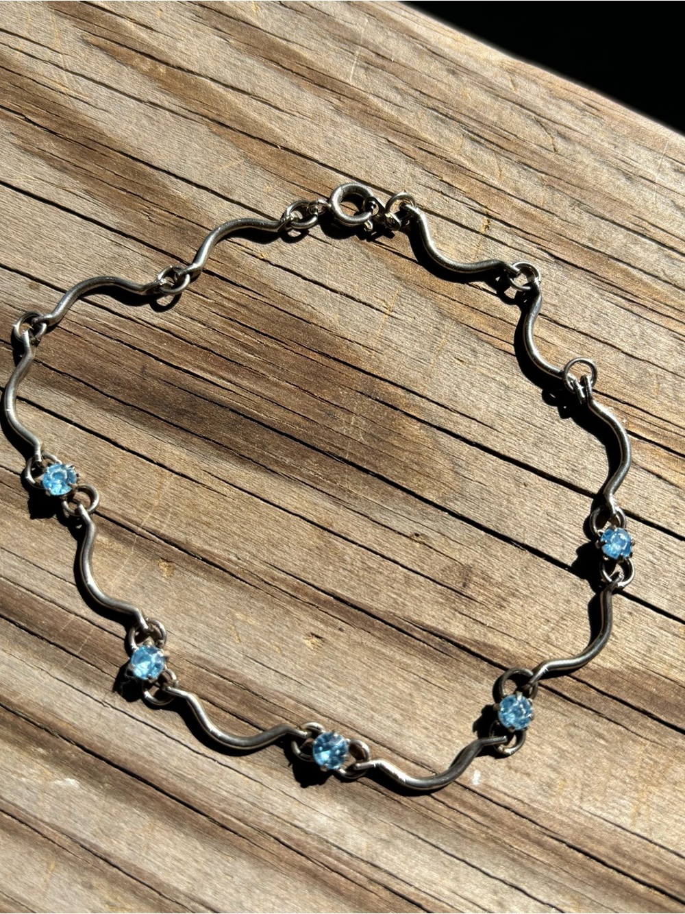 Vintage Silver Wave Bracelet with Pale Blue Stones